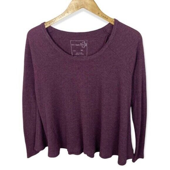 Free People Waffle Knit Thermal Long Sleeve Top Rockabilly Raglan Purple Boho XS - Picture 3 of 12